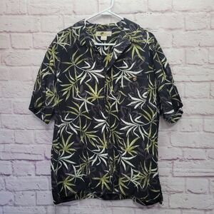 Joe Marlin Hawaiian Camp Shirt XL Black Bamboo Leaf Boho Tropical Vacation Aloha